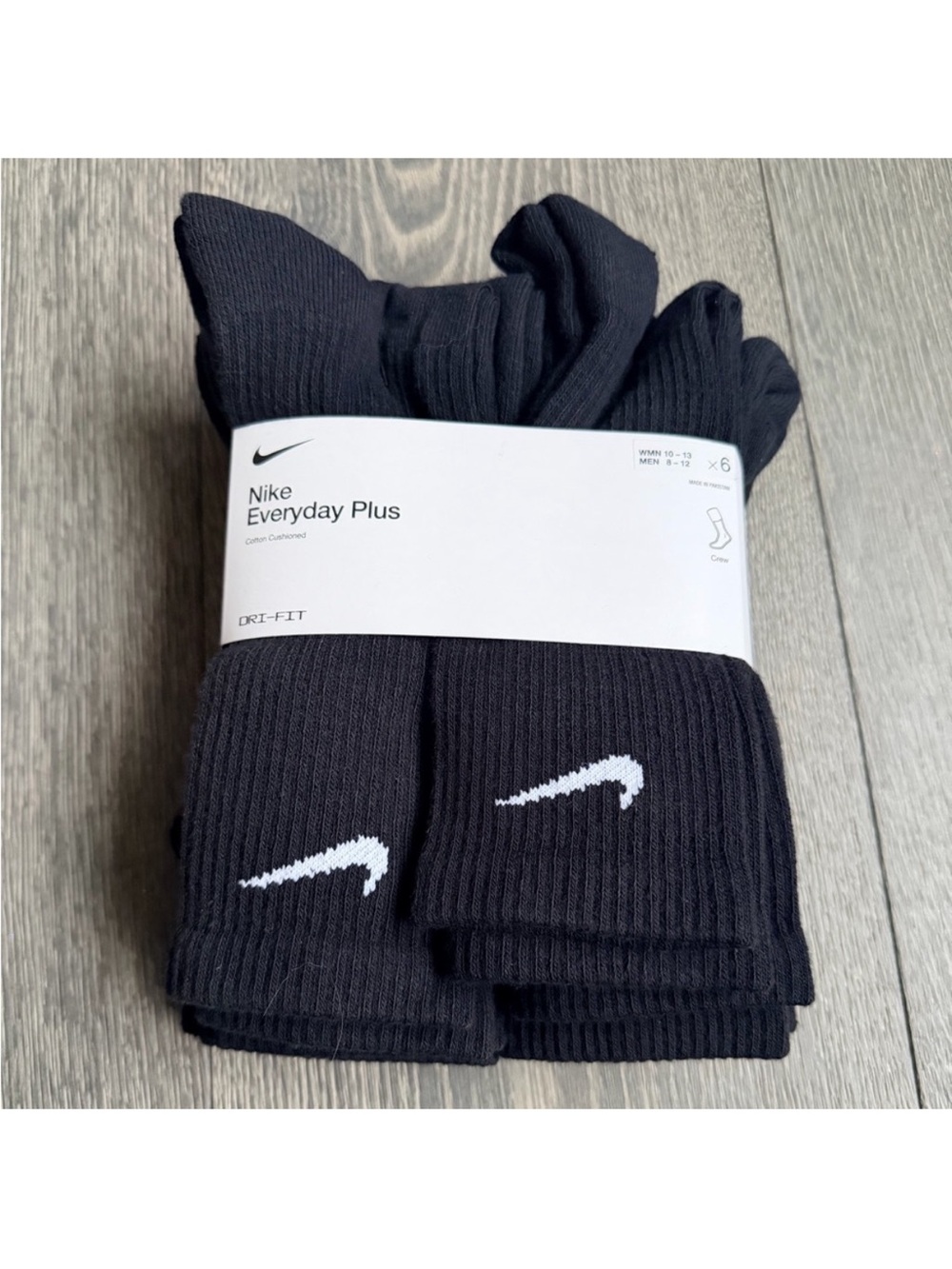 Nike Everyday Plus Dri-Fit Crew Sock 6 pack in Black Size Large